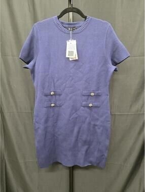 PRETTYGARDEN Short Sleeve Sheath Work Dress Business Casual Summer Knit Blue L